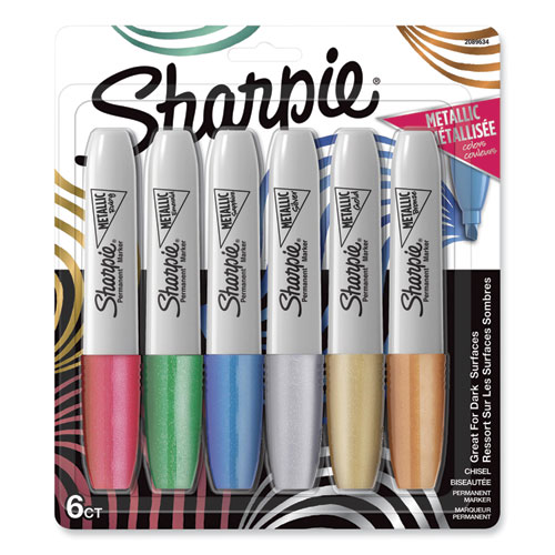 Sharpie® Metallic Chisel Tip Permanent Marker, Medium Chisel Tip, Assorted,  6/Pack