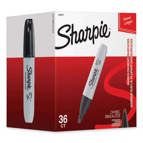 Sharpie® Chisel Tip Permanent Marker, Broad Chisel Tip, Black, 36/Pack