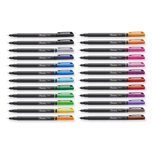 Art Pen Porous Point Pen, Stick, Fine 0.4 mm, Assorted Ink Colors, Black Barrel, 24/Pack