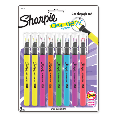 Clearview Pen-Style Highlighter, Assorted Ink Colors, Chisel Tip, Assorted Barrel Colors, 8/Pack