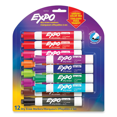 Expo® Low Odor Dry Erase Vibrant Color Markers, Broad Chisel Tip, Assorted Colors, 16/Set