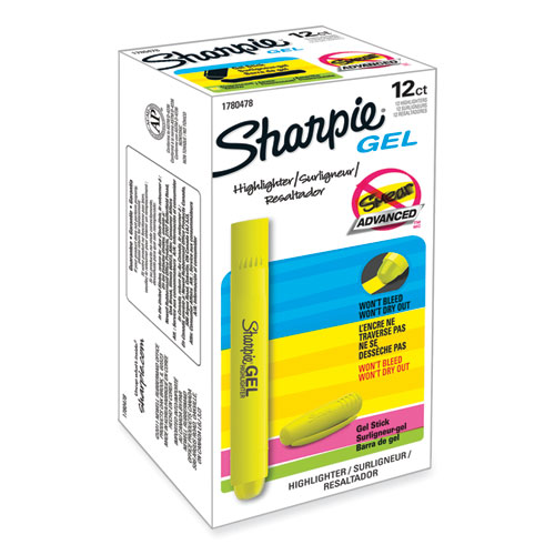 Image of Sharpie® Gel Highlighters, Fluorescent Yellow Ink, Bullet Tip, Yellow Barrel