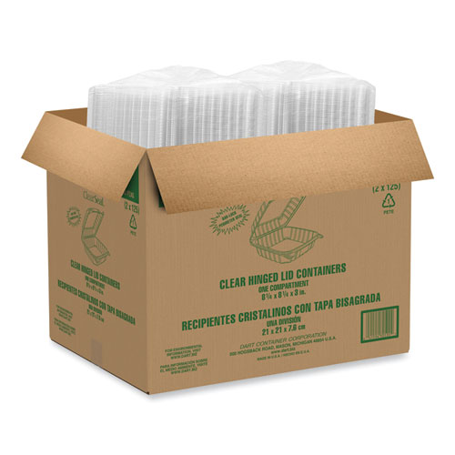 Image of Dart® Clearseal Hinged-Lid Plastic Containers, 8.22W X 3.02H, Clear, Plastic, 250/Carton