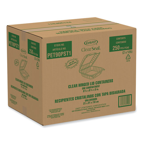 ClearSeal Hinged-Lid Plastic Containers, 8.22w x 3.02h, Clear, Plastic, 250/Carton