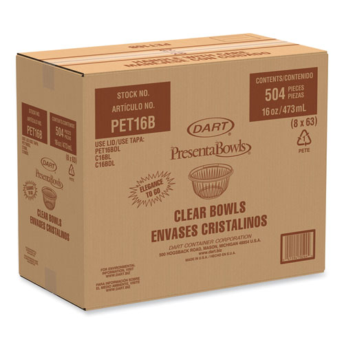 PresentaBowls Clear Bowls, 16 oz, Plastic, 63/Bag, 504/Carton