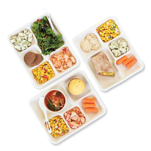 Image of World Centric® Fiber Trays, School Tray, 5-Compartments, 8.5 X 10.5 X 1, Natural, Paper, 400/Carton