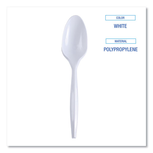 Image of Boardwalk® Mediumweight Wrapped Polypropylene Cutlery, Teaspoon, White, 1,000/Carton