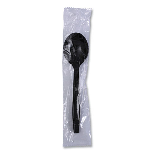Image of Boardwalk® Heavyweight Wrapped Polypropylene Cutlery, Soup Spoon, Black, 1,000/Carton