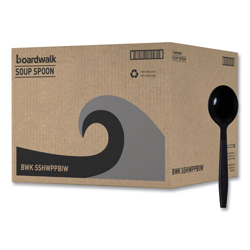 Heavyweight Wrapped Polypropylene Cutlery, Soup Spoon, Black, 1,000/Carton