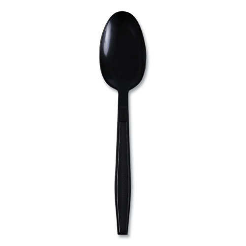 Image of Boardwalk® Heavyweight Wrapped Polypropylene Cutlery, Teaspoon, Black, 1,000/Carton