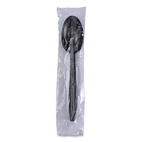 Image of Boardwalk® Heavyweight Wrapped Polypropylene Cutlery, Teaspoon, Black, 1,000/Carton