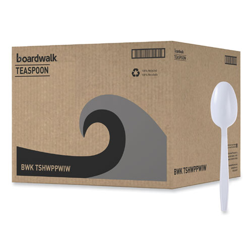 Image of Boardwalk® Heavyweight Wrapped Polypropylene Cutlery, Teaspoon, White, 1,000/Carton