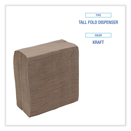 Tall Fold Dispenser Napkins, 1-Ply, 13 x 6, Kraft, 500/Pack, 20 Packs/Carton