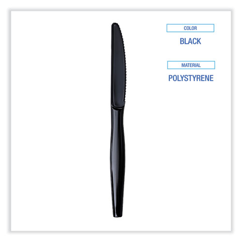 Image of Boardwalk® Heavyweight Wrapped Polystyrene Cutlery, Knife, Black, 1,000/Carton