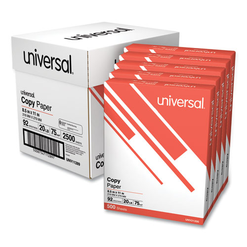 Image of Universal® Copy Paper Convenience Carton, 92 Bright, 20 Lb Bond Weight, 8.5 X 11, White, 500 Sheets/Ream, 5 Reams/Carton