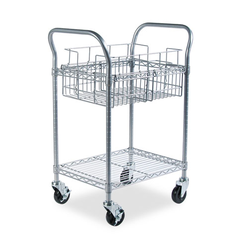 Image of Wire Mail Cart, 600-lb Capacity, 18.75w x 26.75d x 38.5h, Metallic Gray