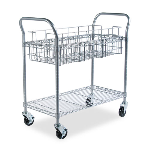 Image of Wire Mail Cart, 600-lb Capacity, 18.75w x 39d x 38.5h, Metallic Gray