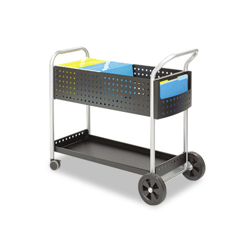 Scoot Dual-Purpose Mail and Filing Cart, Metal, 1 Shelf, 2 Bins, 22.5" x 39.5" x 40.75", Black/Silver