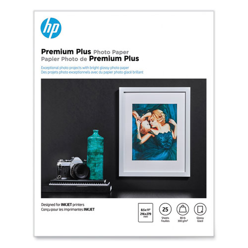 HP Premium Plus Photo Paper, 11.5 mil, 8.5 x 11, Glossy White, 25/Pack