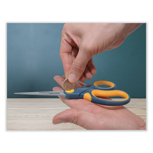 Image of Westcott® Non-Stick Titanium Bonded Scissors, 8" Long, 3.25" Cut Length, Gray/Yellow Straight Handles, 3/Pack