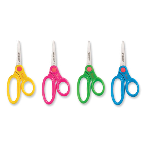 Image of Westcott® Kids' Scissors With Antimicrobial Protection, Pointed Tip, 5" Long, 2" Cut Length, Randomly Assorted Straight Handles