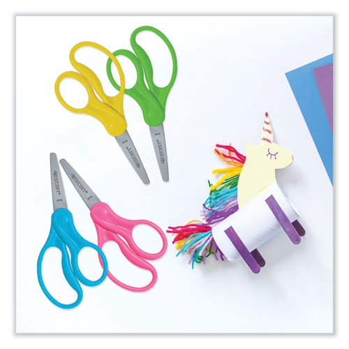 For Kids Scissors, Pointed Tip, 5" Long, 1.75" Cut Length, Assorted Straight Handles, 12/Pack