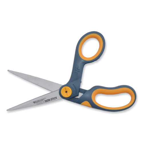 Image of Westcott® Non-Stick Titanium Bonded Scissors, 8" Long, 3.25" Cut Length, Gray/Yellow Bent Handle