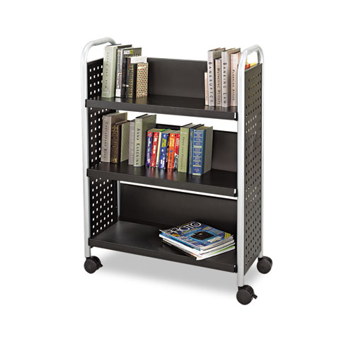 Scoot Book Cart, Three-Shelf, 33w x 14.25d x 44.25h, Black | by Plexsupply