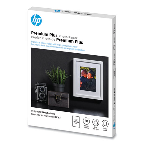 Image of Hp Premium Plus Photo Paper, 11.5 Mil, 5 X 7, Glossy White, 60/Pack