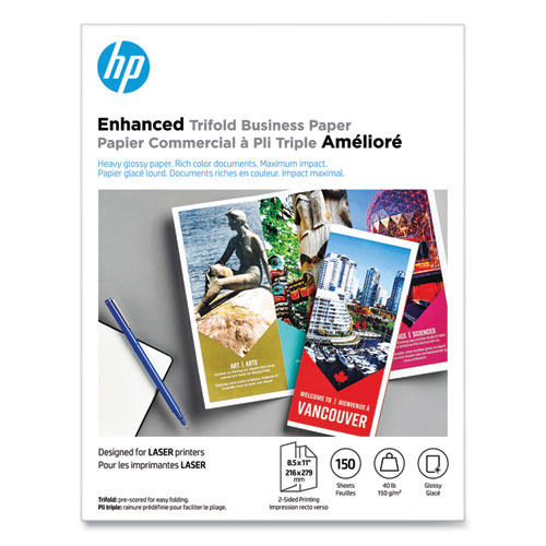 Image of Hp Laser Glossy Tri-Fold Brochure Paper, 97 Bright, 40 Lb Bond Weight, 8.5 X 11, White, 150/Pack