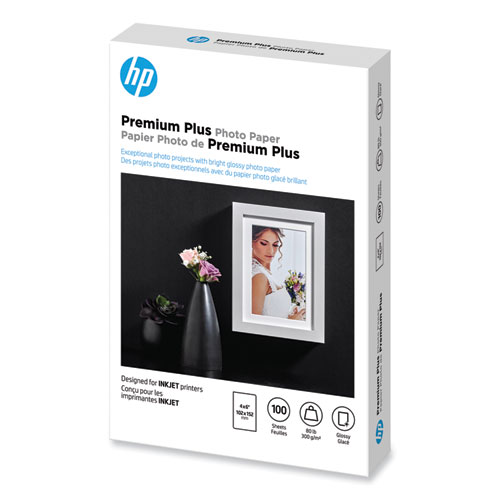 Image of Hp Premium Plus Photo Paper, 11.5 Mil, 4 X 6, Glossy White, 100/Pack