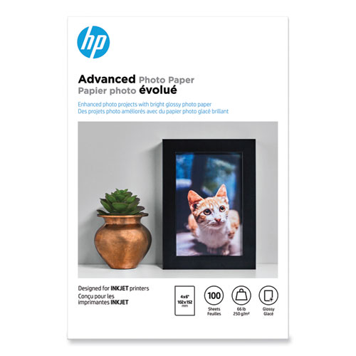 Image of Hp Advanced Photo Paper, 10.5 Mil, 4 X 6, Glossy White, 100/Pack