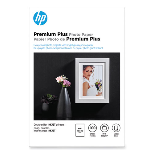 Image of Hp Premium Plus Photo Paper, 11.5 Mil, 4 X 6, Glossy White, 100/Pack