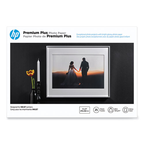Image of Hp Premium Plus Photo Paper, 11.5 Mil, 11 X 17, Glossy White, 25/Pack