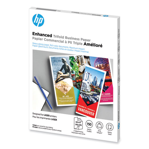 Image of Hp Laser Glossy Tri-Fold Brochure Paper, 97 Bright, 40 Lb Bond Weight, 8.5 X 11, White, 150/Pack