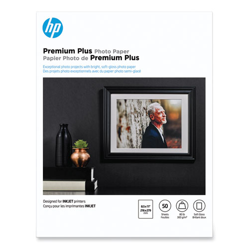 Image of Hp Premium Plus Photo Paper, 11.5 Mil, 8.5 X 11, Soft-Gloss White, 50/Pack
