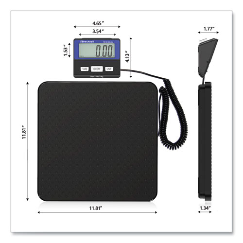 Image of PS150 Slimline Portable Bench Scale, 150 lbs/70 kg Capacity, 11.8 x 11.8 x 1.34 Platform, Black
