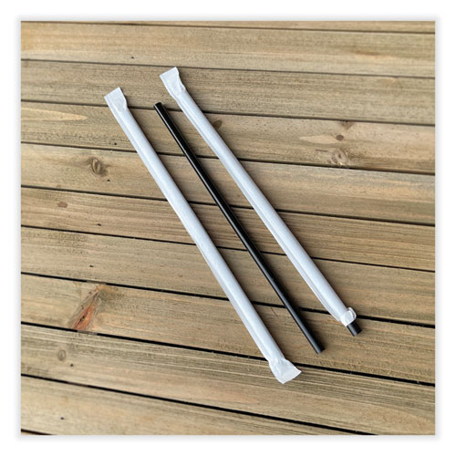 Image of Boardwalk® Wrapped Jumbo Straws, 7.75", Polypropylene, Black, 250/Pack, 50 Packs/Carton