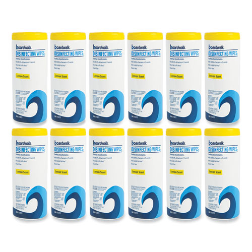 Boardwalk® Disinfecting Wipes, 7 x 8, Lemon Scent, 35/Canister, 12 Canisters/Carton