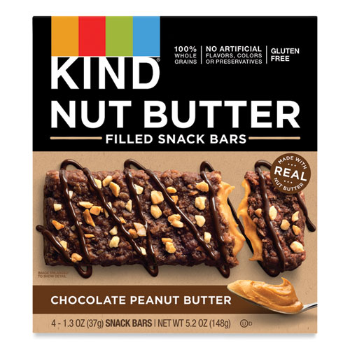 Image of Nut Butter Filled Snack Bars, Chocolate Peanut Butter, 1.3 oz, 4/Pack