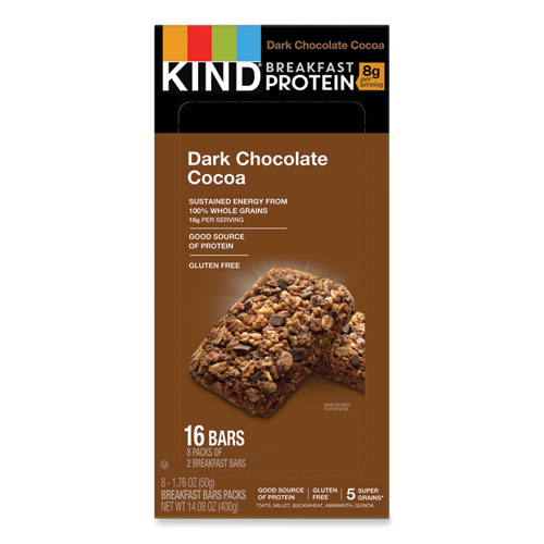 Breakfast Protein Bars, Dark Chocolate Cocoa, 50 g Box, 8/Pack
