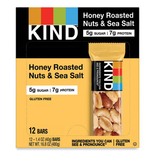 Nuts and Spices Bar, Honey Roasted Nuts/Sea Salt, 1.4 oz Bar, 12/Box
