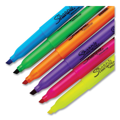 Image of Sharpie® Pocket Style Highlighters, Assorted Ink Colors, Chisel Tip, Assorted Barrel Colors, 12/Pack
