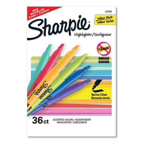Image of Sharpie® Pocket Style Highlighters, Assorted Ink Colors, Chisel Tip, Assorted Barrel Colors, 36/Pack