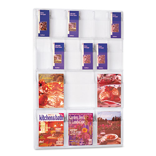 Reveal Clear Literature Displays, 18 Compartments, 30w x 2d x 45h, Clear | by Plexsupply
