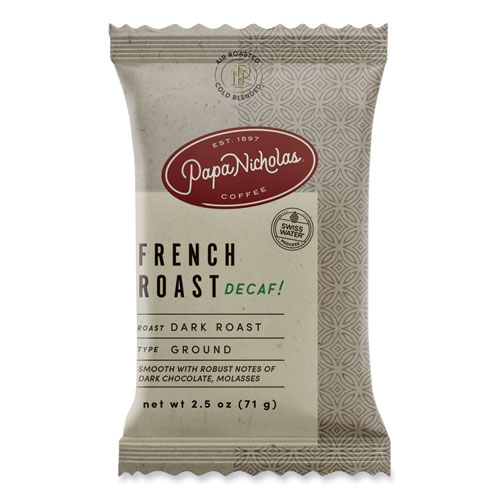 Papanicholas® Coffee Premium Coffee, Decaffeinated French Roast, 18/Carton