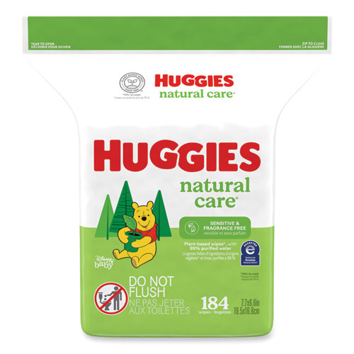 Huggies® Natural Care Sensitive Baby Wipes, 1-Ply, 3.88 X 6.6, Unscented, White, 184/Pack, 3 Packs/Carton