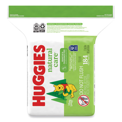 Image of Huggies® Natural Care Sensitive Baby Wipes, 1-Ply, 3.88 X 6.6, Unscented, White, 184/Pack, 3 Packs/Carton