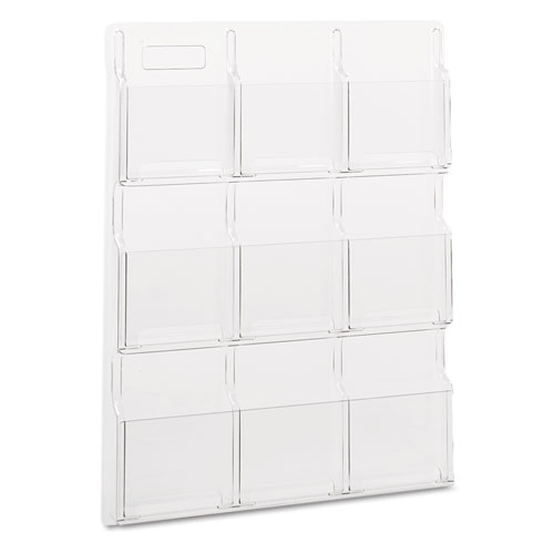 Reveal Clear Literature Displays, 9 Compartments, 30w x 2d x 36.75h, Clear | by Plexsupply