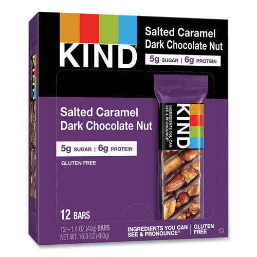 Nuts and Spices Bar, Salted Caramel and Dark Chocolate Nut, 1.4 oz, 12/Pack